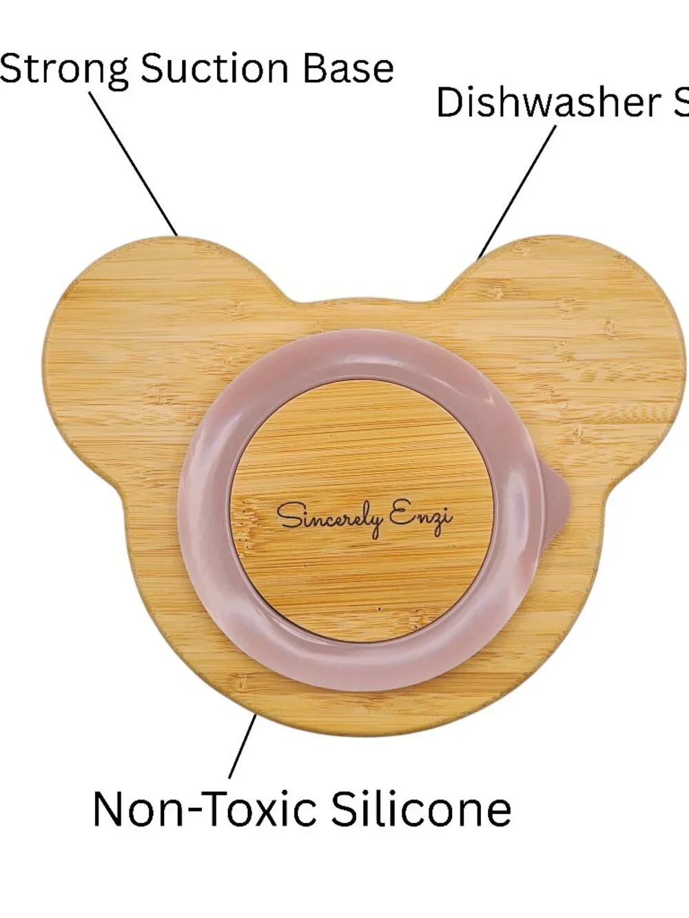 New! Bamboo Toddler Plate | Bear Plate with Gray & Pink Suction